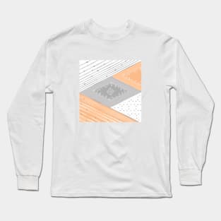 Shapes collage, stars, space, orange, grey, white, minimal, vector, geometric, modern, abstract, trendy, Long Sleeve T-Shirt